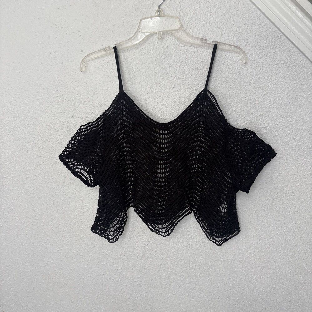 Anthropologie X Lulumari Women's crotchet Knit Crop Swim Cover Up Top Size L - Picture 9 of 14
